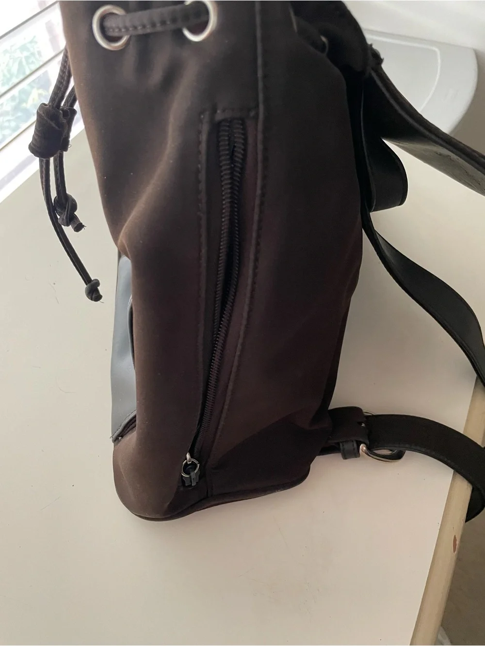Nine West Dark Brown Microfiber and Faux-Leather & Backpack Purse